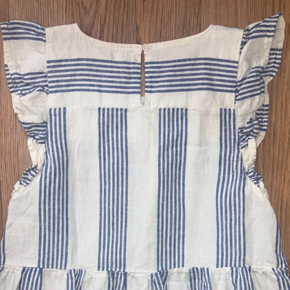 J. Crew Cream and Blue Striped Midi Dress